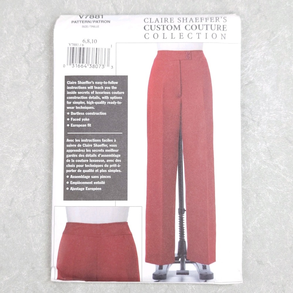 Vogue V7881 Sz 6-10 Claire Shaeffer Pants Trouser Sewing Pattern Couture Classic